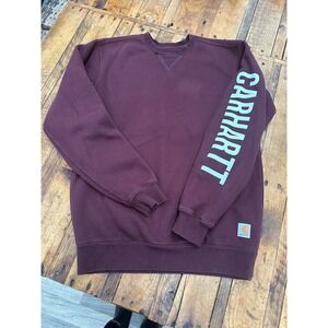 Carhartt Men's Burgundy Long Sleeve Crewneck Sweatshirt Loose‎ Fit Size S